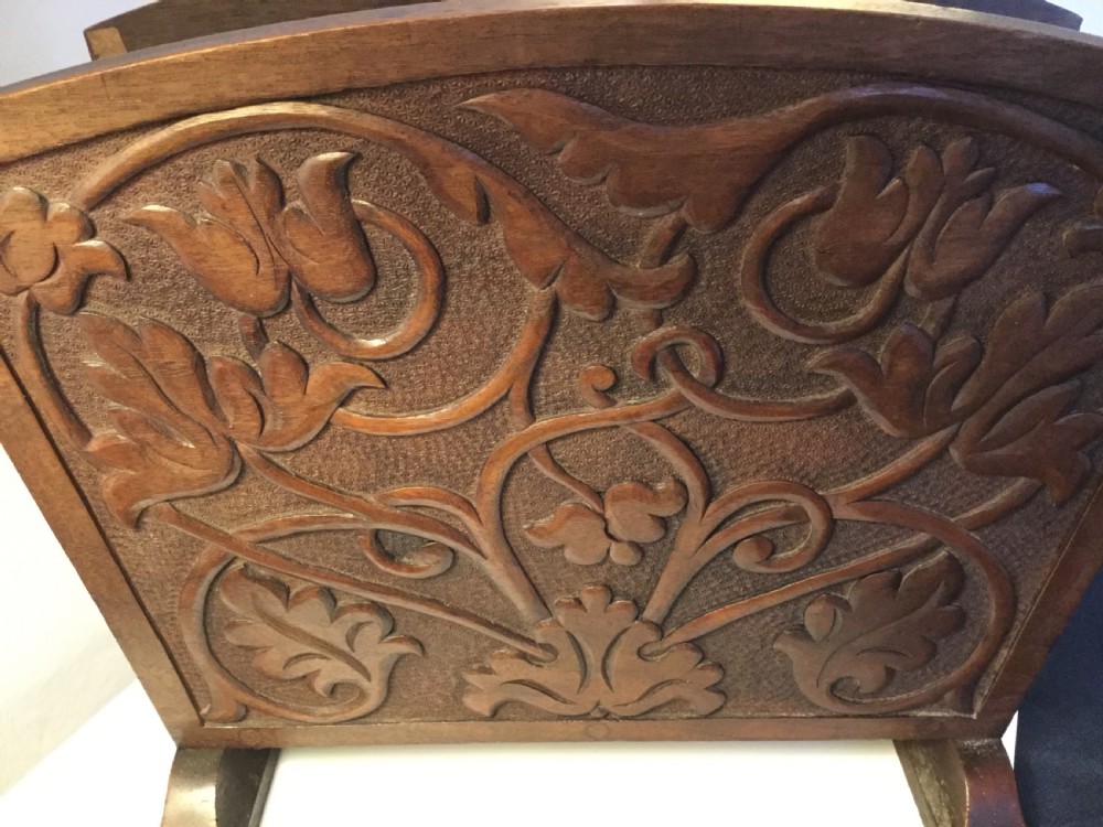 Late 19thC Arts & Crafts carved oak magazine rack c1870 View III