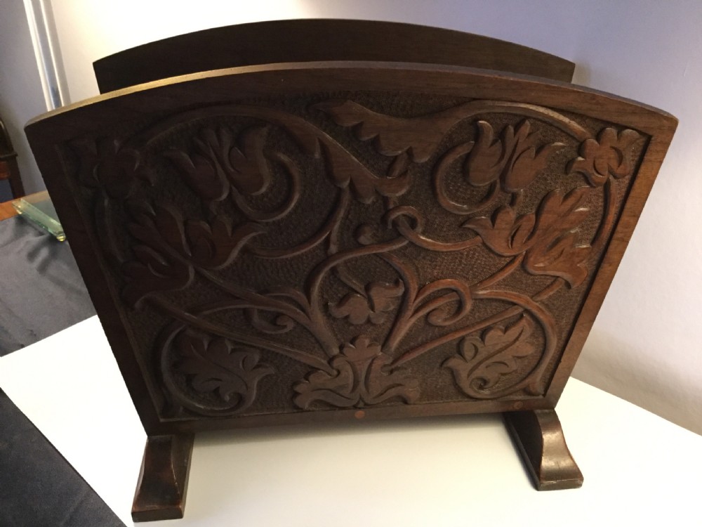 Late 19thC Arts & Crafts carved oak magazine rack c1870 View V