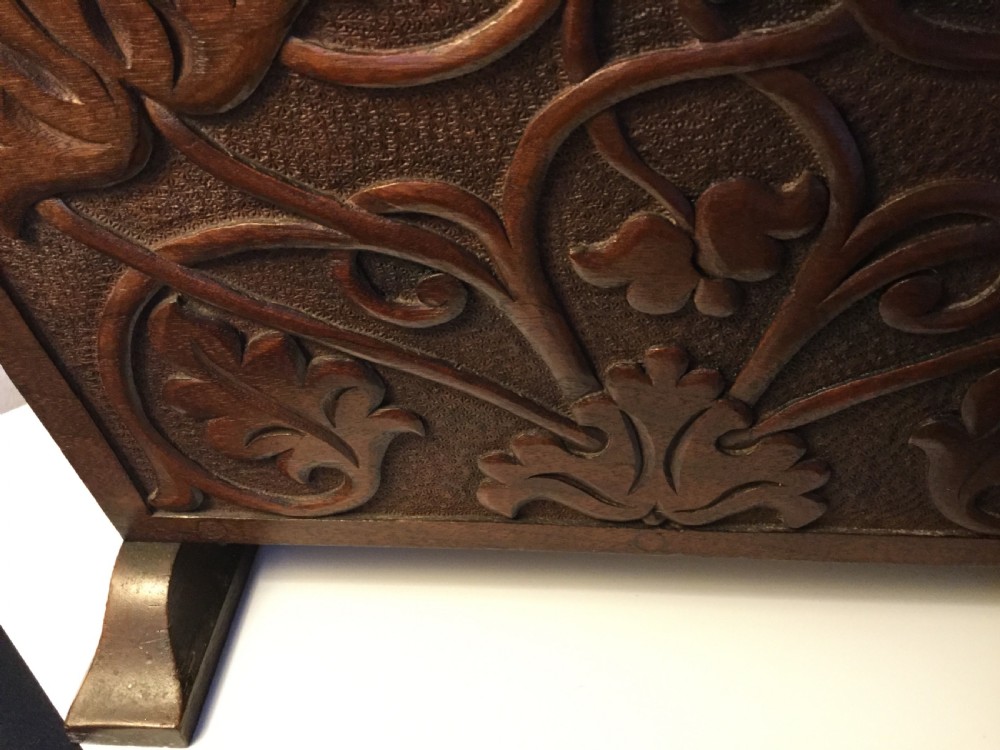 Late 19thC Arts & Crafts carved oak magazine rack c1870 View XI