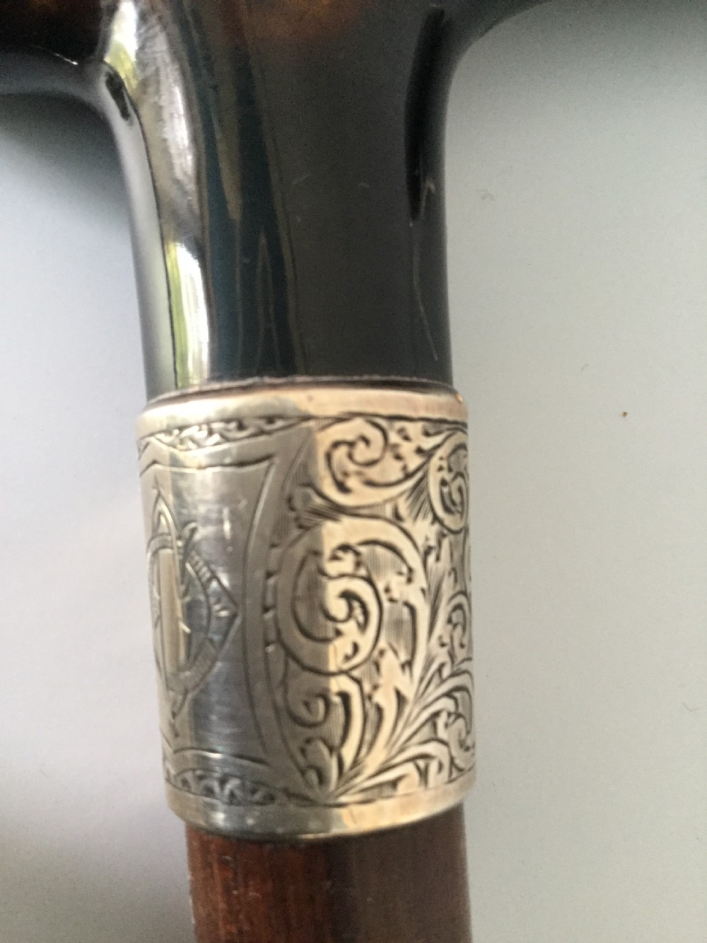 Edwardian silver, tortoiseshell and partridge wood stick cane London 1909 by Sangster View IV