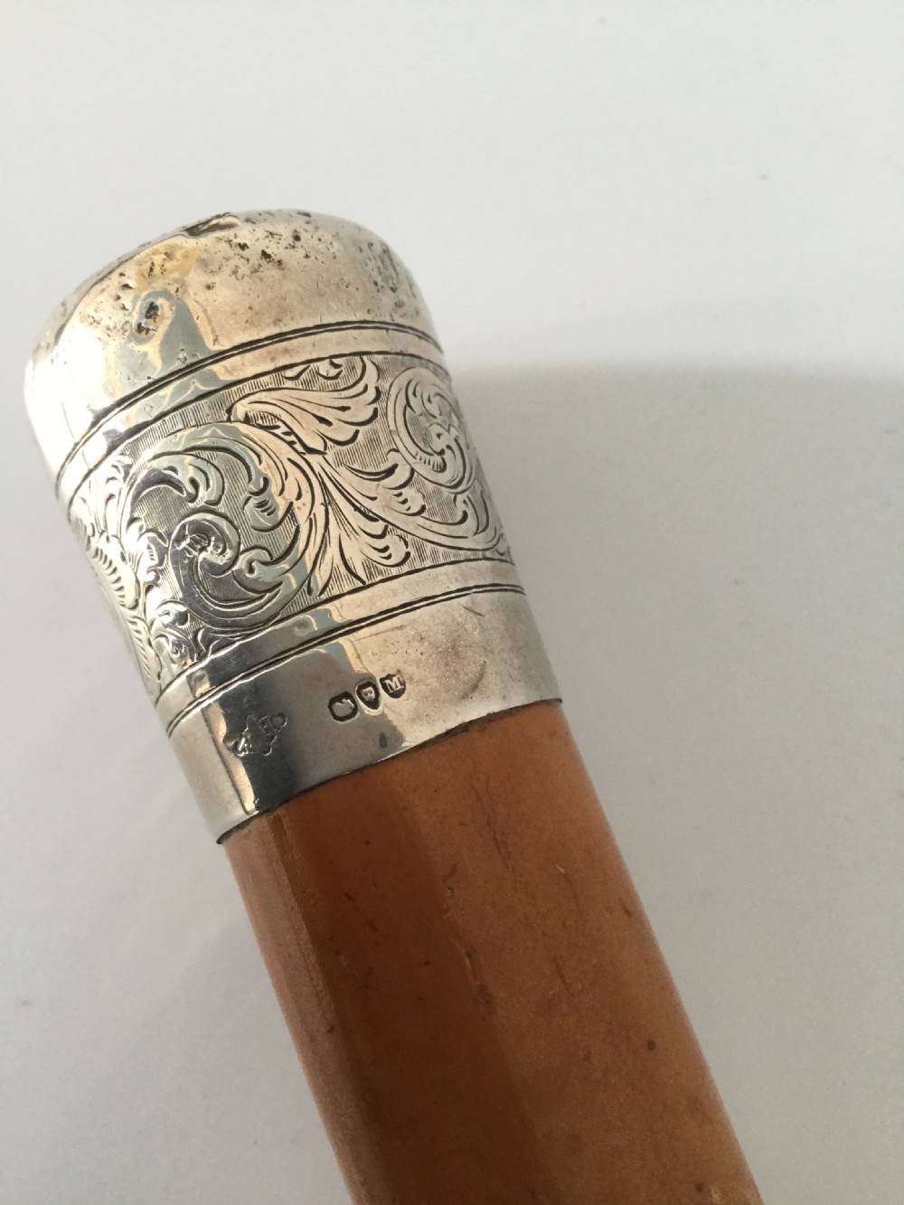 Victorian silver and malacca walking stick cane London 1887 View III