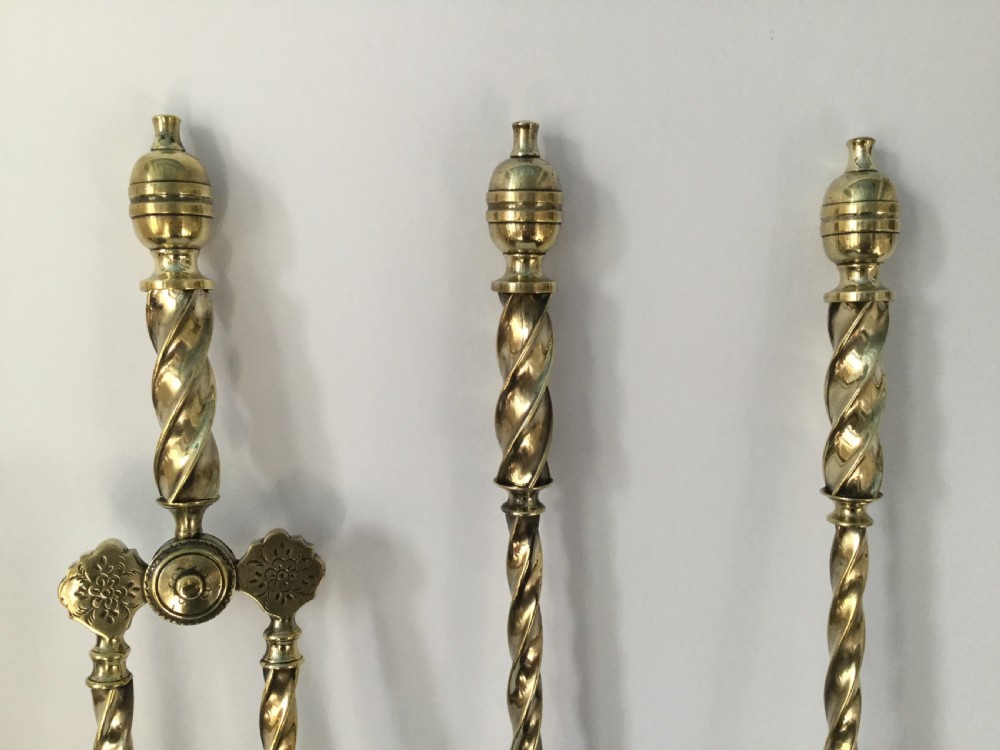 Early Victorian set of brass spiral fire irons c1860 View III