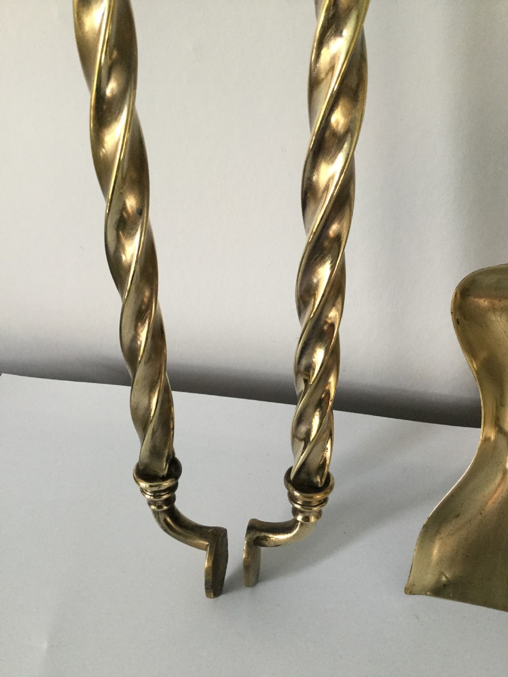 Early Victorian set of brass spiral fire irons c1860 View V