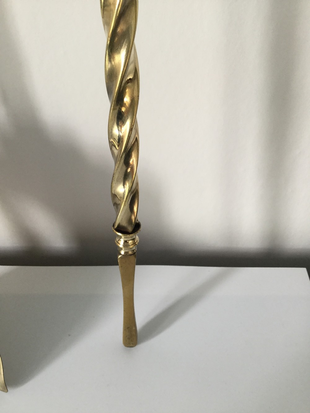 Early Victorian set of brass spiral fire irons c1860 View VII