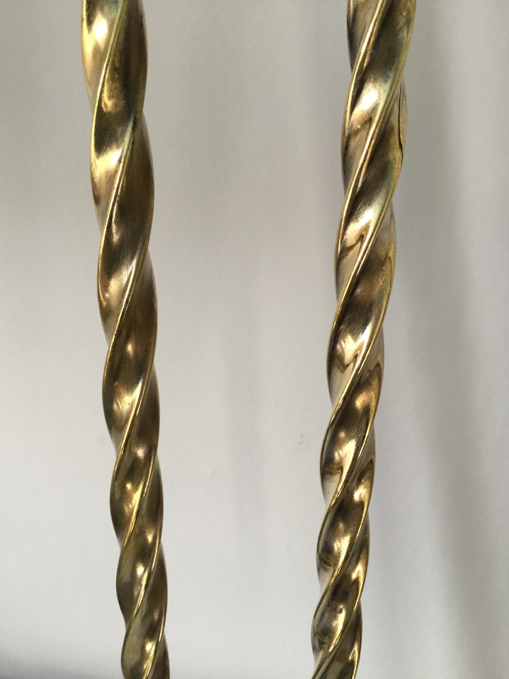 Early Victorian set of brass spiral fire irons c1860 View IX