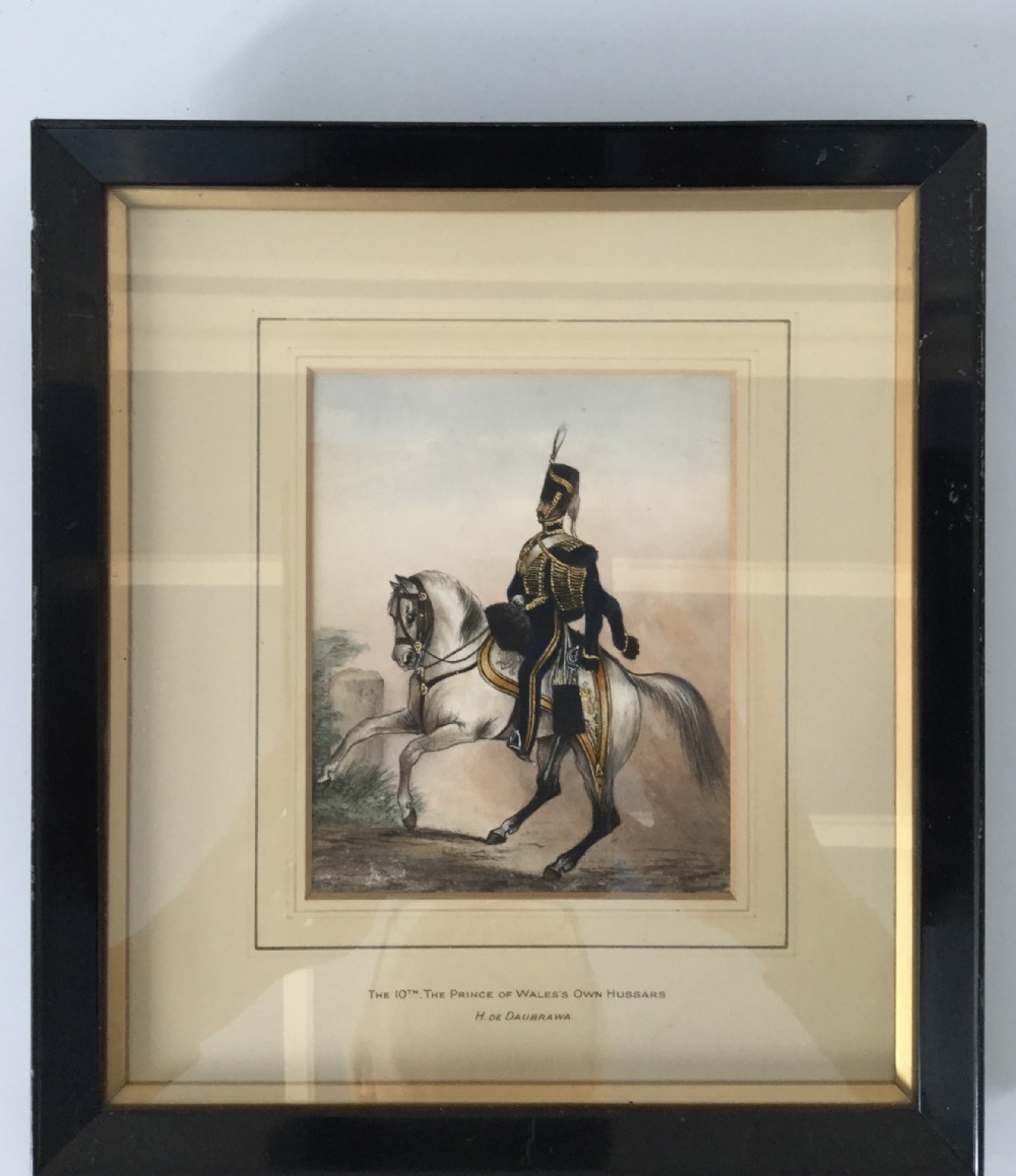 19thc watercolour of the 10th The Prince of Wales Own Hussars by Henry de Daubrawa
