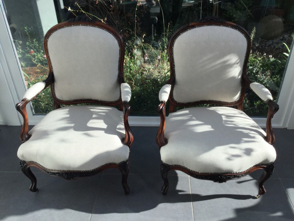 Pair of French  rosewood armchair fauteuils c1870
