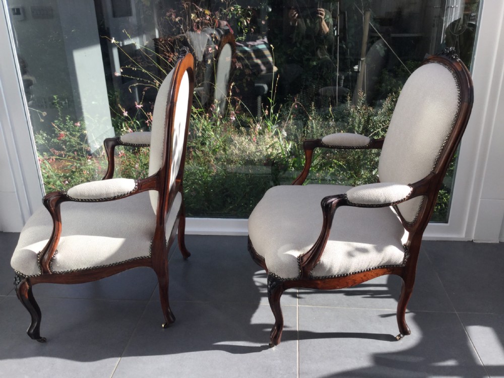 Pair of French  rosewood armchair fauteuils c1870 View II