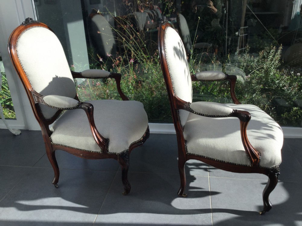 Pair of French  rosewood armchair fauteuils c1870 View V
