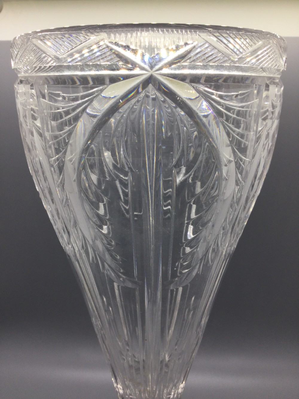 Edwardian tall cut lead crystal vase c1900 View III