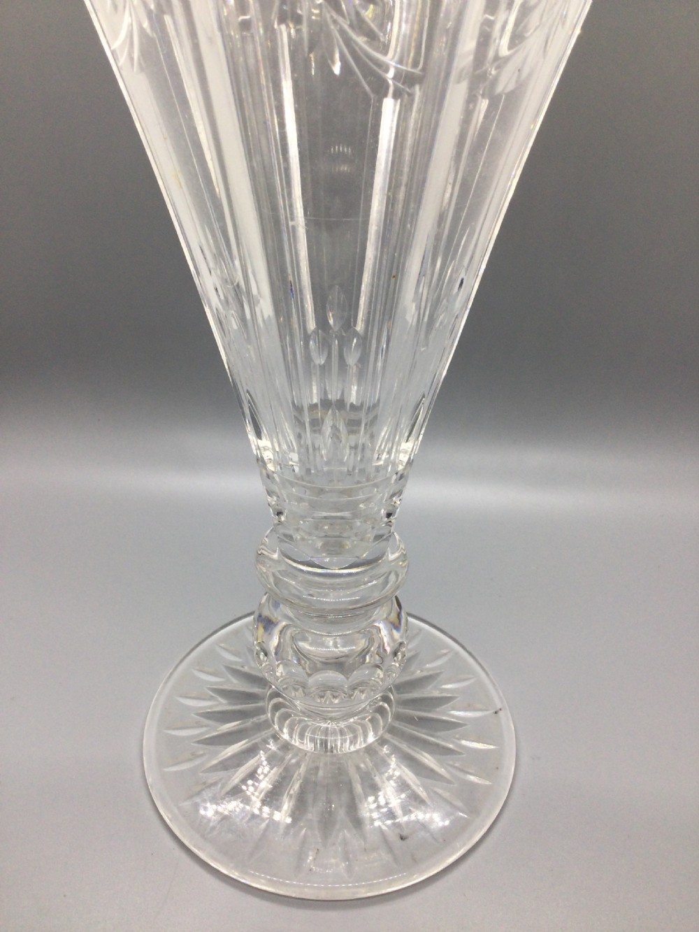 Edwardian tall cut lead crystal vase c1900 View IV