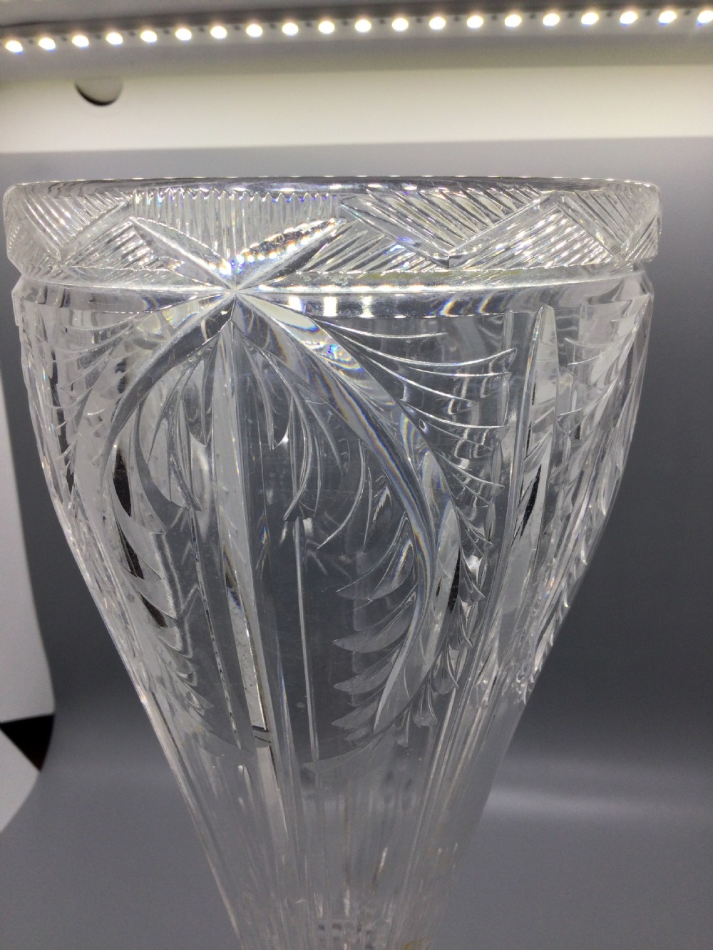 Edwardian tall cut lead crystal vase c1900 View VIII