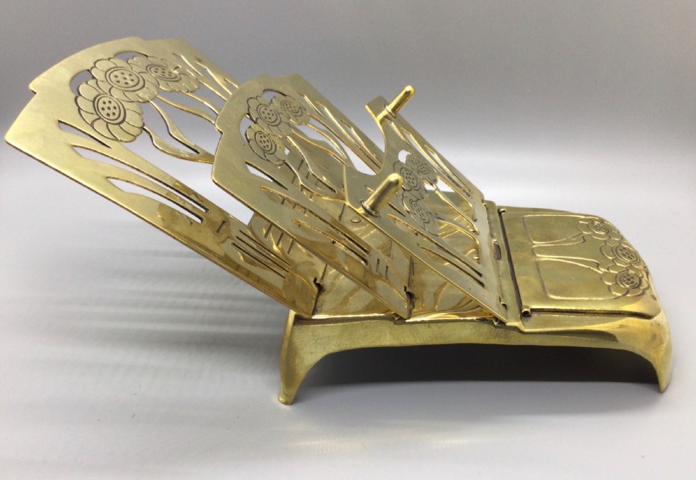 Late 19c folding Art Nouveau brass ink well and letter rack c1880 View II
