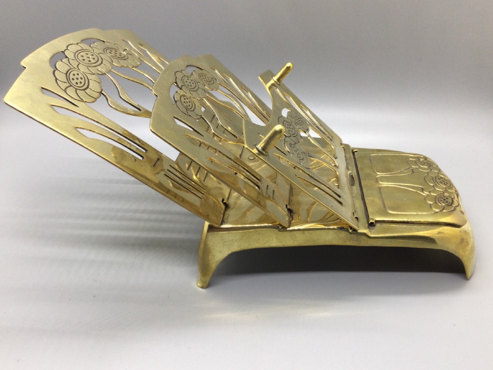 Late 19c folding Art Nouveau brass ink well and letter rack c1880 View III