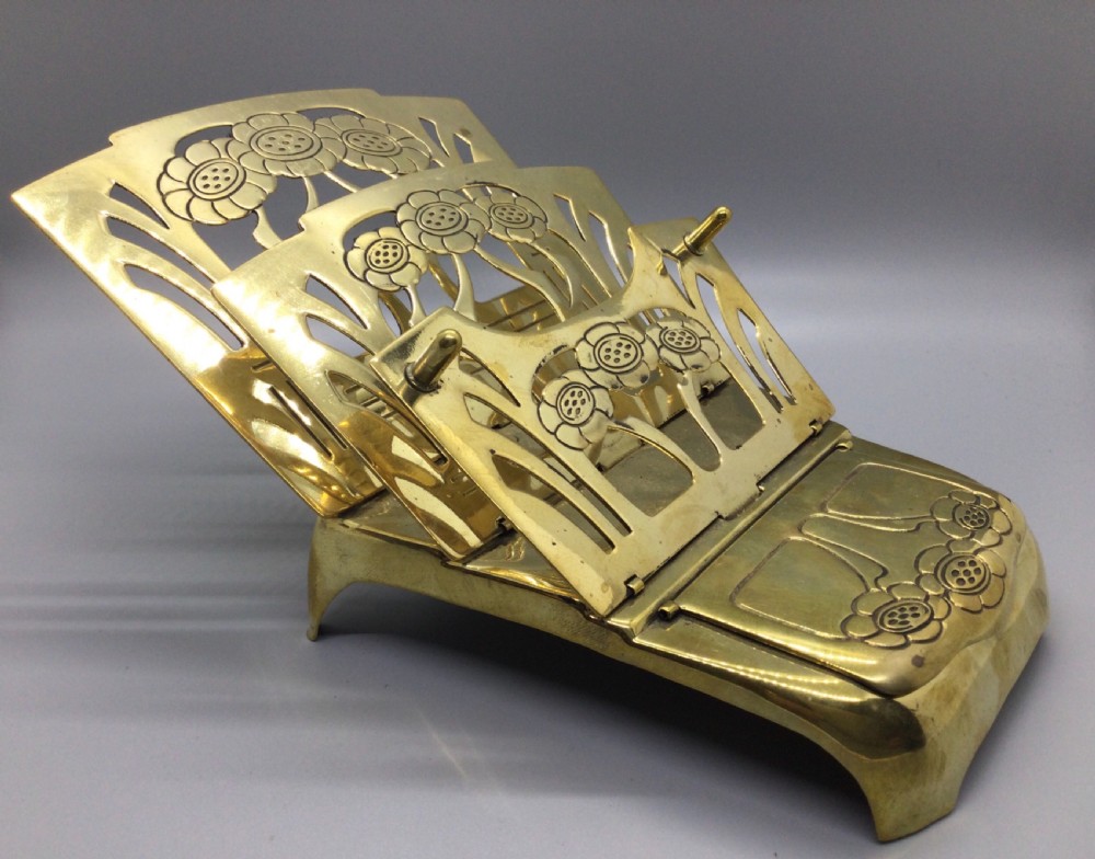 Late 19c folding Art Nouveau brass ink well and letter rack c1880 View VI
