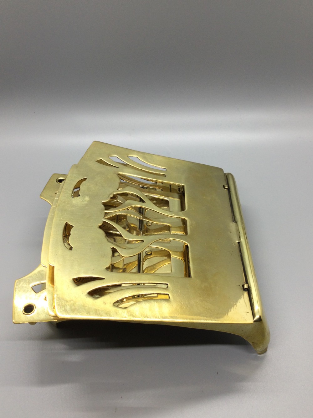 Late 19c folding Art Nouveau brass ink well and letter rack c1880 View X