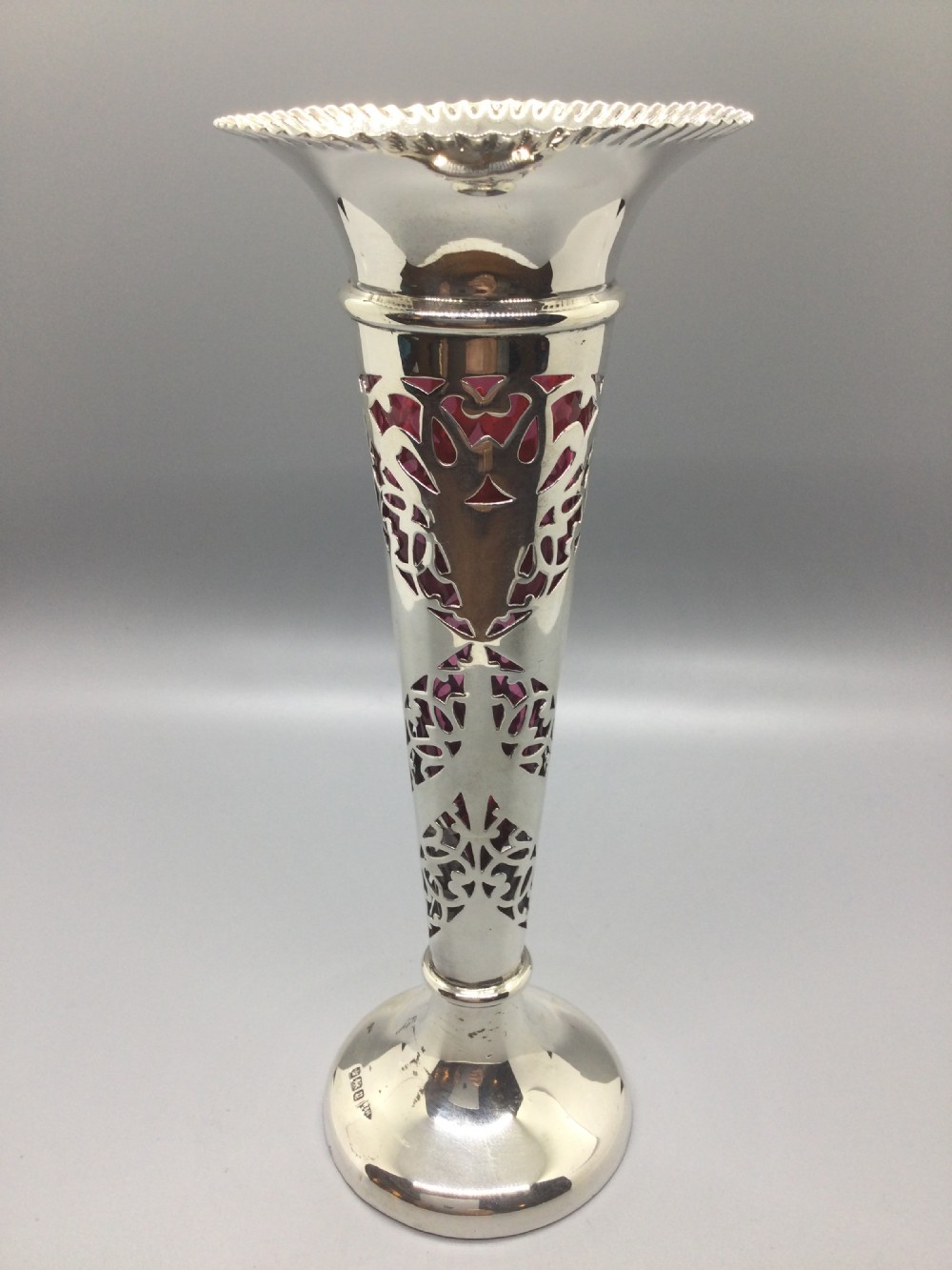 Edwardian silver trumpet vase Sheffield 1907 WALKER & HALL View III