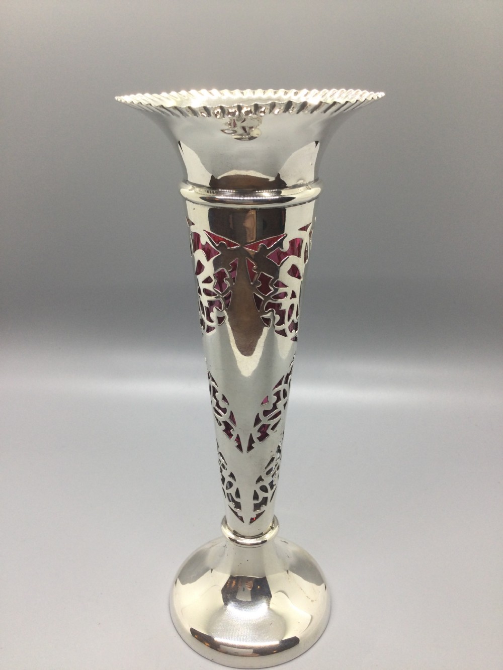 Edwardian silver trumpet vase Sheffield 1907 WALKER & HALL View IV