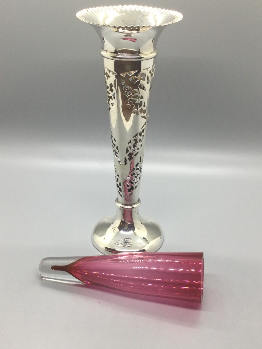 Edwardian silver trumpet vase Sheffield 1907 WALKER & HALL View VII