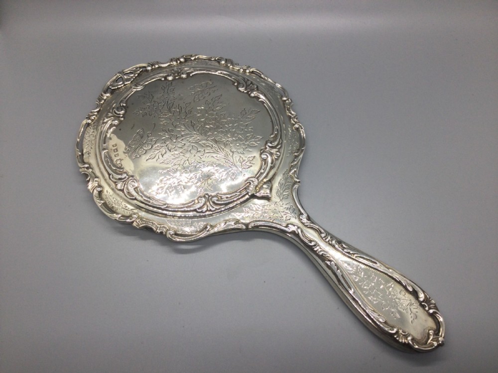 Edwardian silver hand toilette mirror Birmingham 1906 HENRY MATTHEWS
