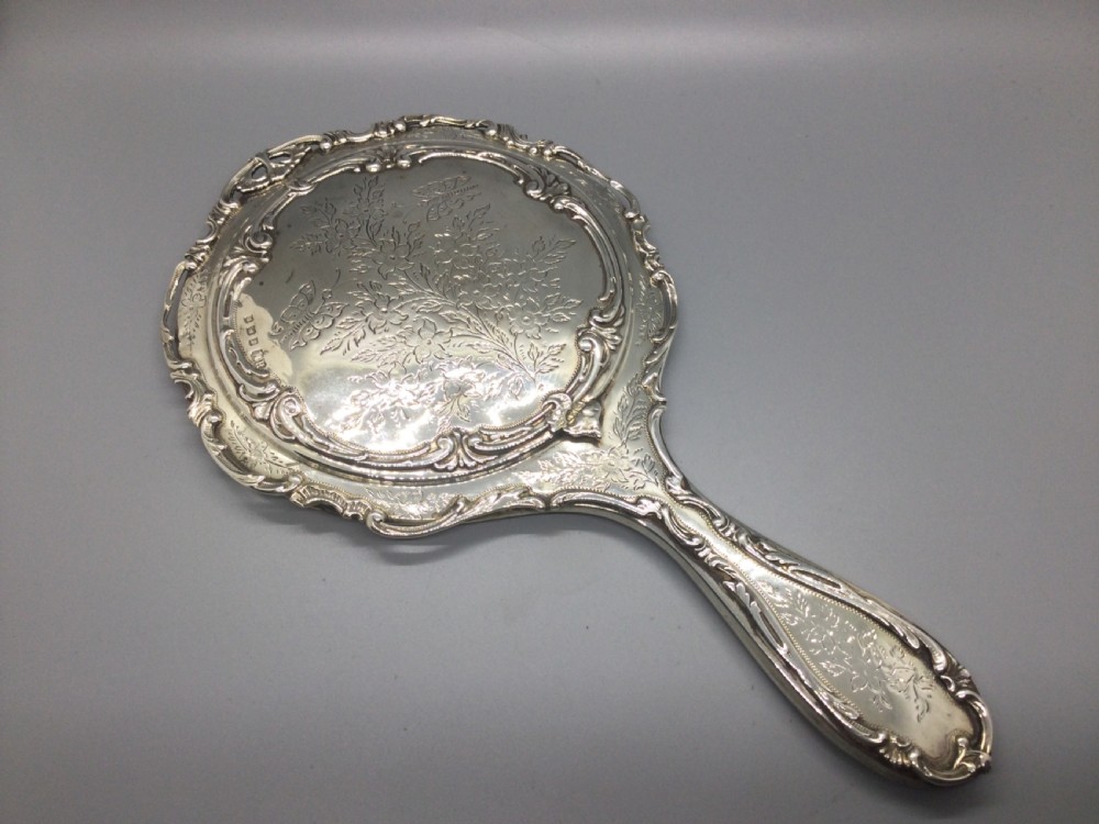 Edwardian silver hand toilette mirror Birmingham 1906 HENRY MATTHEWS View II