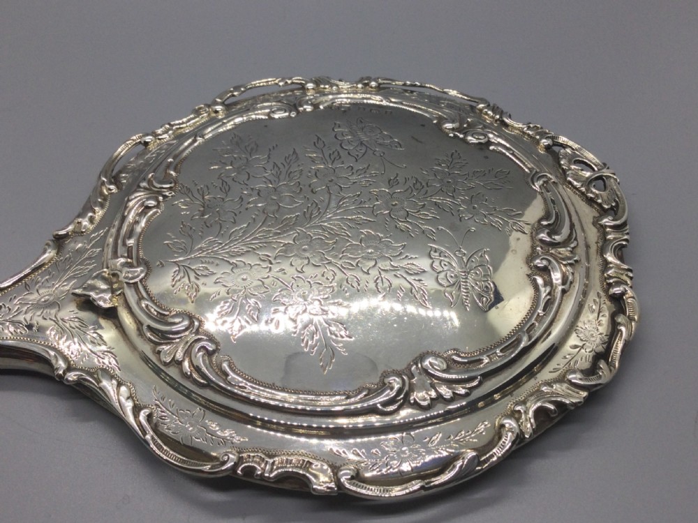 Edwardian silver hand toilette mirror Birmingham 1906 HENRY MATTHEWS View V