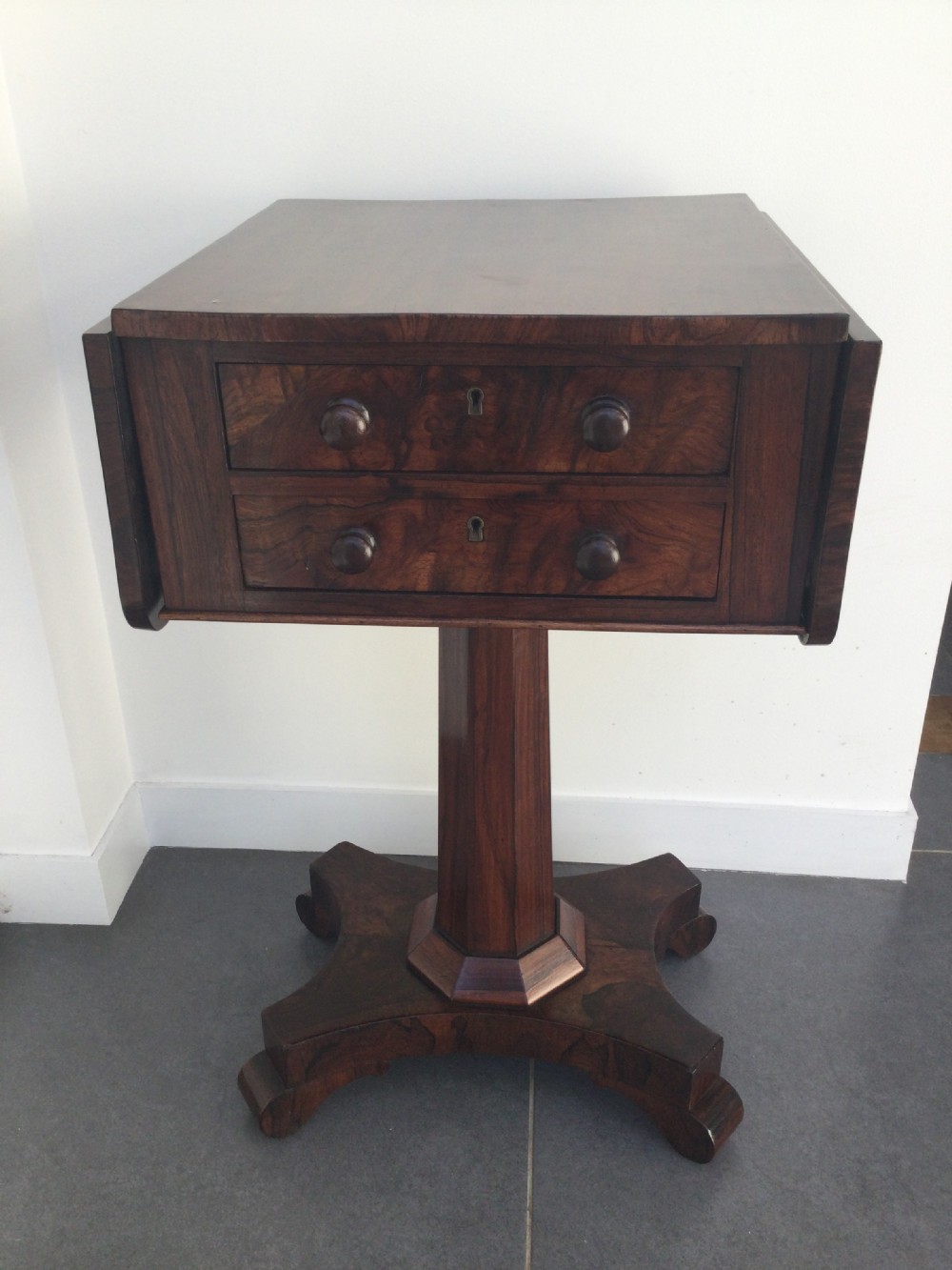 William IV rosewood drop flap worktable c1830