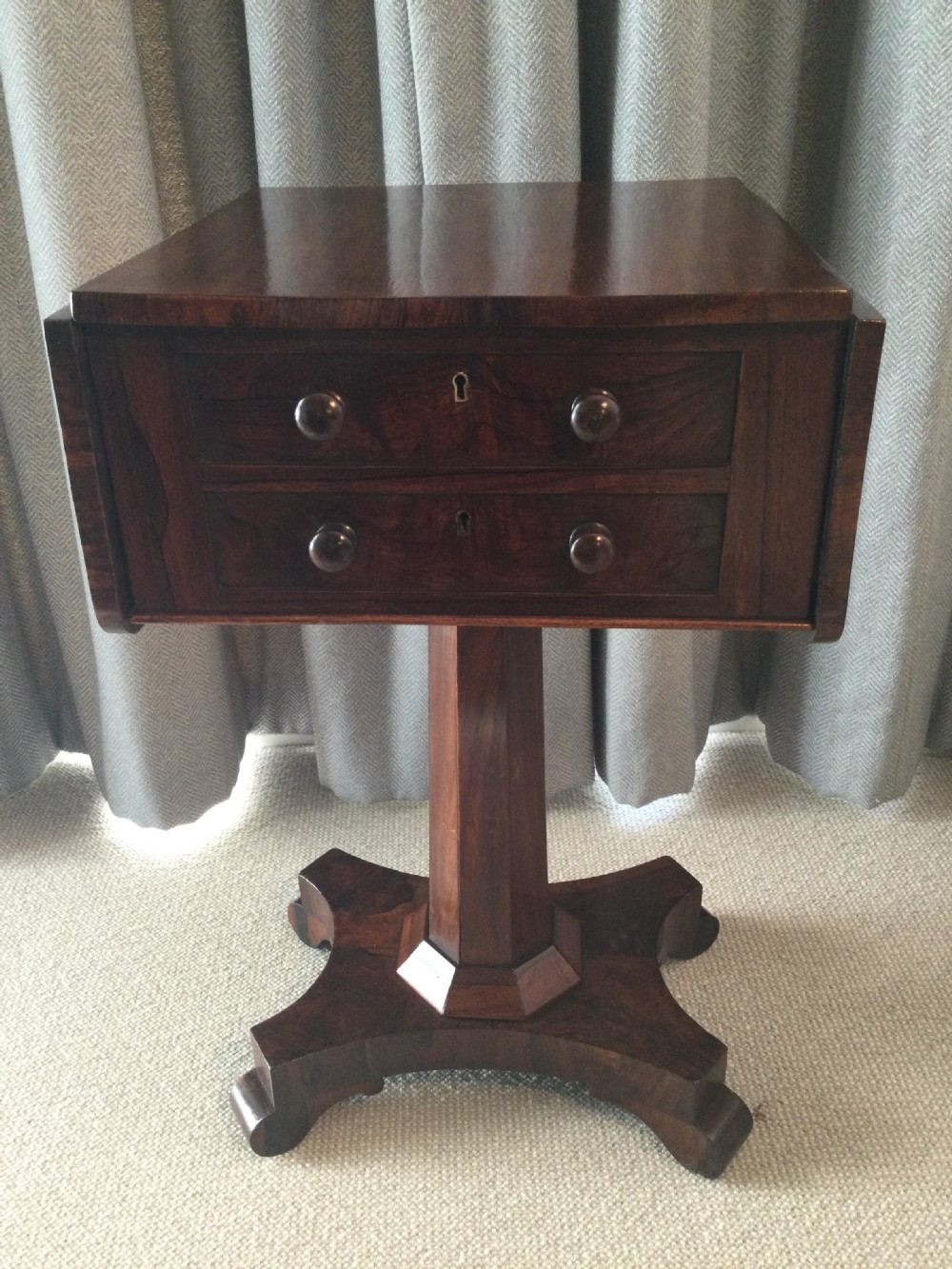 William IV rosewood drop flap worktable c1830 View VIII