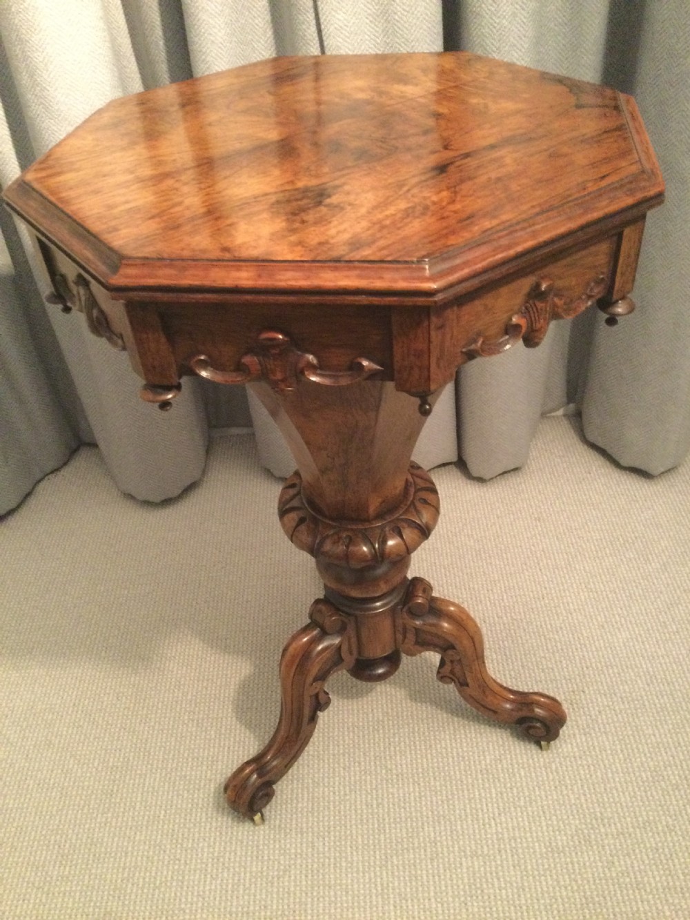 Early Victorian rosewood trumpet worktable c1860 View IX