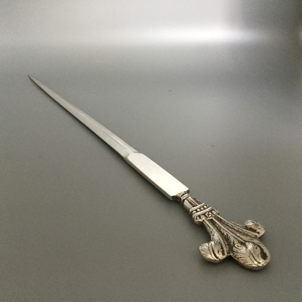Edwardian silver plated long letter opener c1900