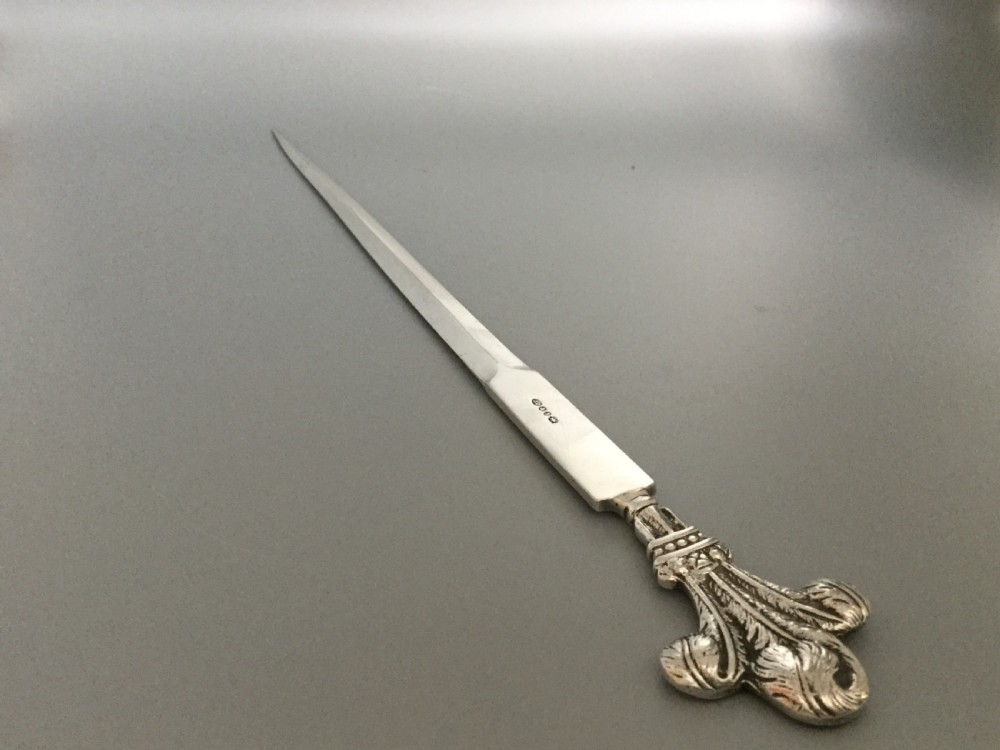 Edwardian silver plated long letter opener c1900 View V