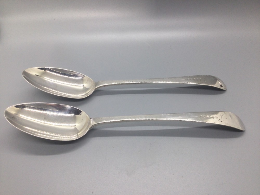 Hester Bateman pair of Georgian silver serving spoons London 1786 View II