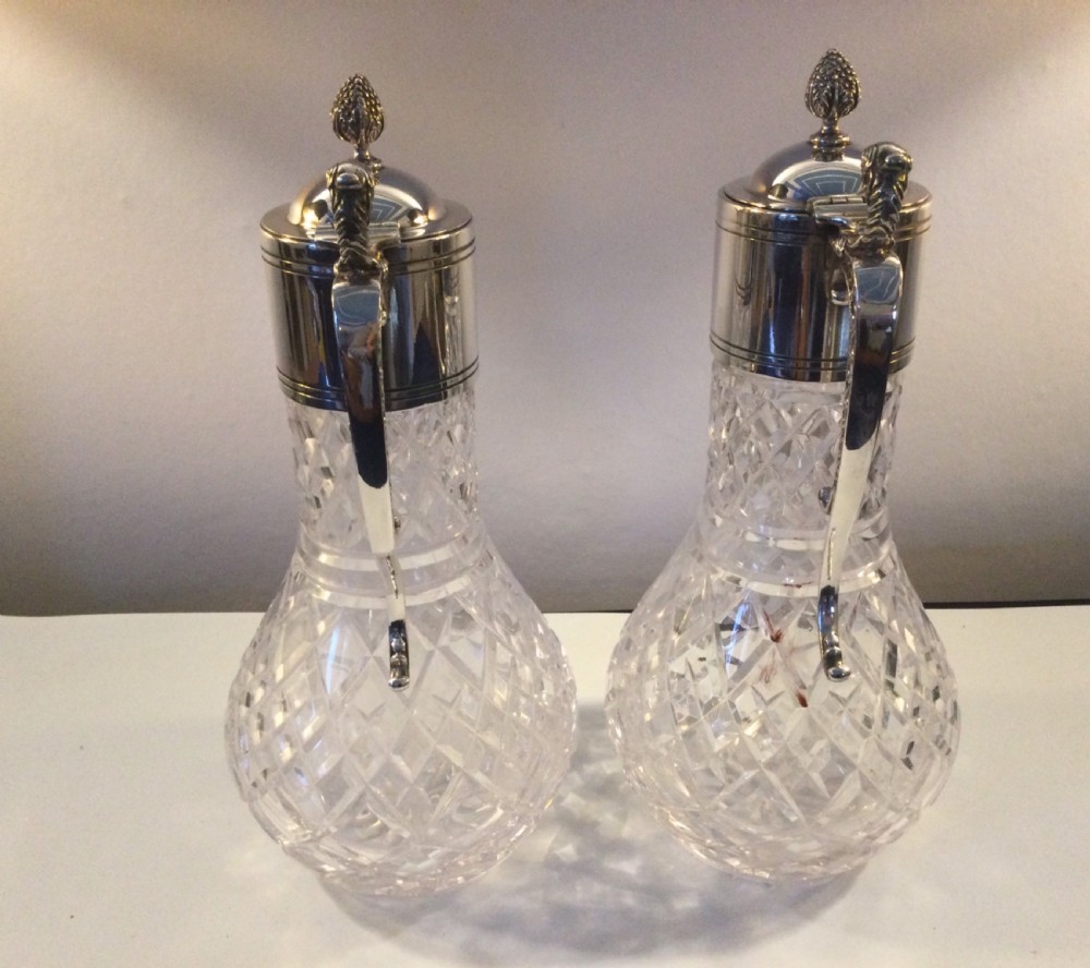 Edwardian matching pair of silver plated claret jugs c1910 View III
