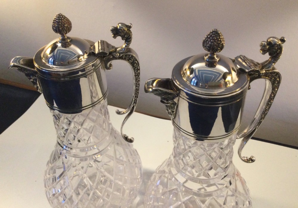 Edwardian matching pair of silver plated claret jugs c1910 View VIII