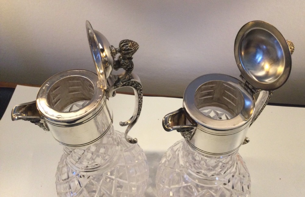 Edwardian matching pair of silver plated claret jugs c1910 View IX