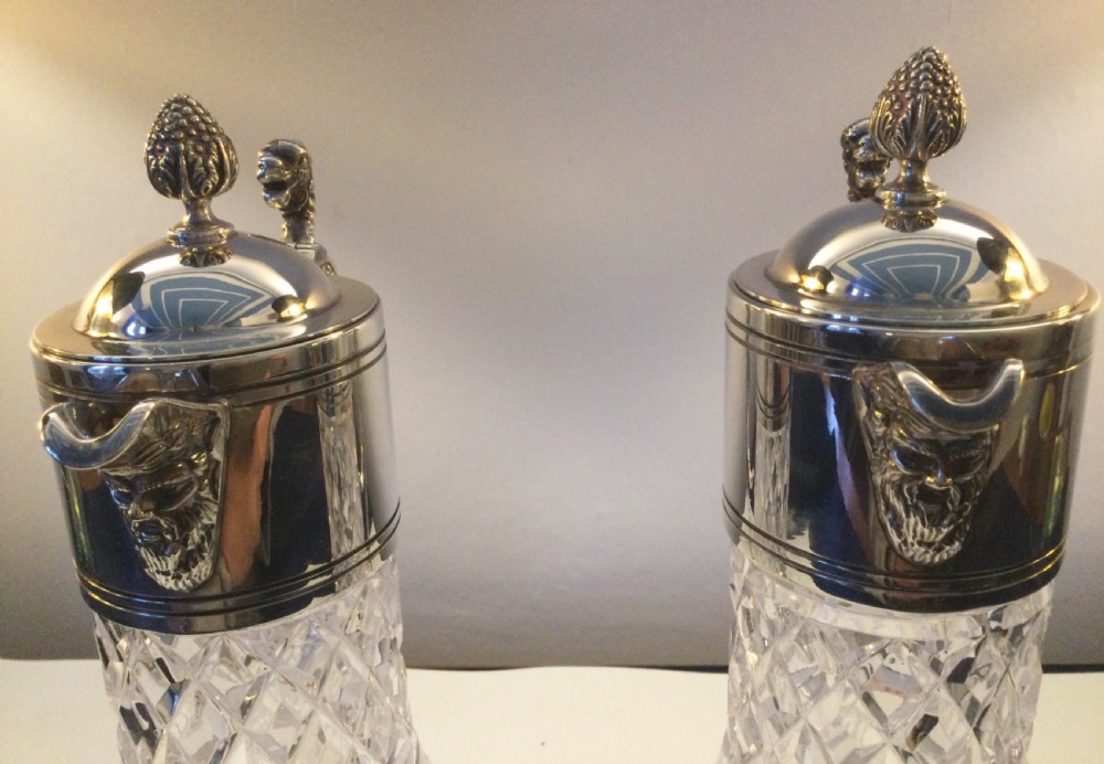 Edwardian matching pair of silver plated claret jugs c1910 View XI