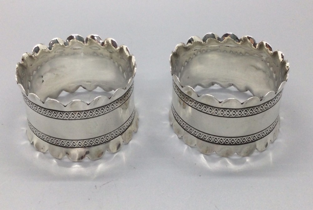 Victorian pair silver napkin rings Chester 1894 JAMES DEAKIN View II