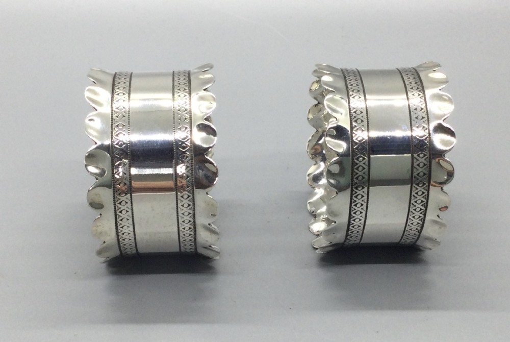 Victorian pair silver napkin rings Chester 1894 JAMES DEAKIN View IV