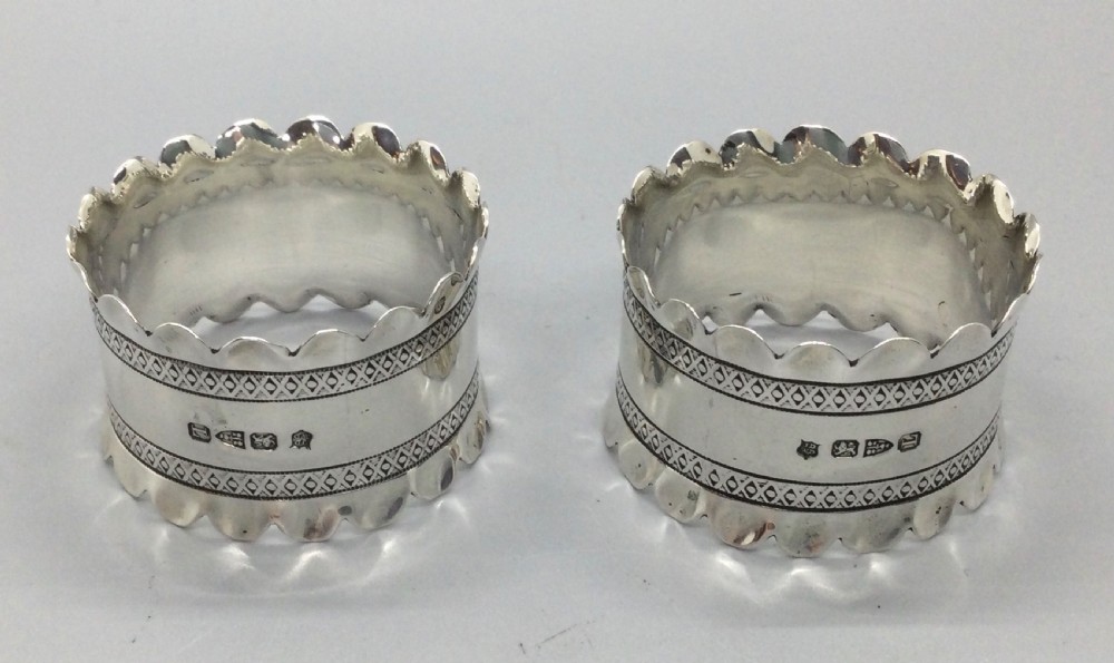 Victorian pair silver napkin rings Chester 1894 JAMES DEAKIN View VI