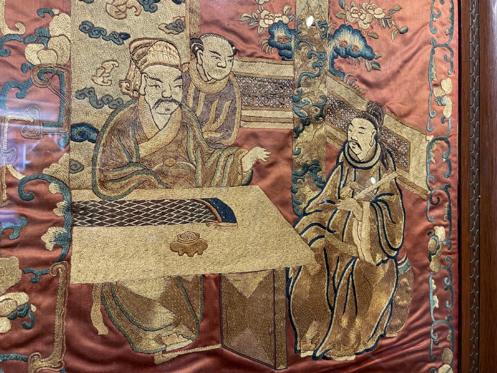 19thc Oriental silk embroidered panel c1880 View II