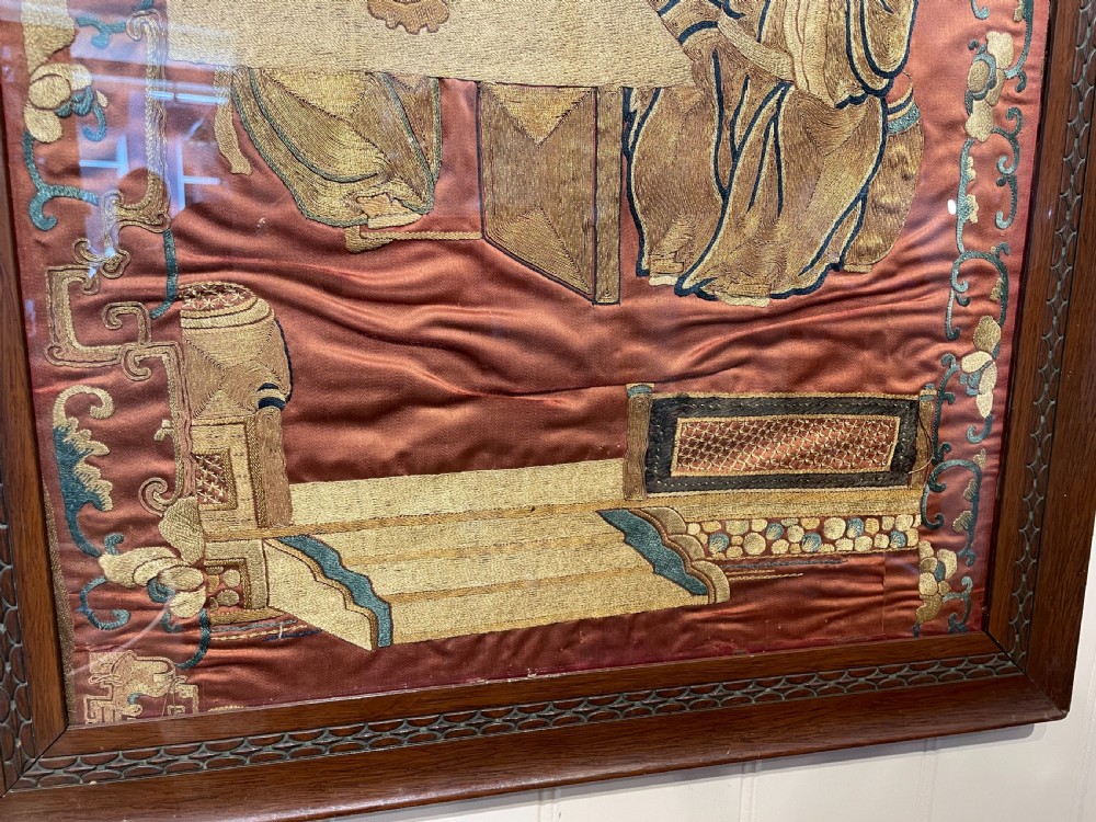 19thc Oriental silk embroidered panel c1880 View IV