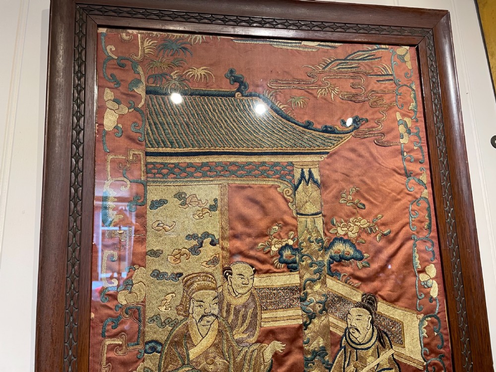 19thc Oriental silk embroidered panel c1880 View V