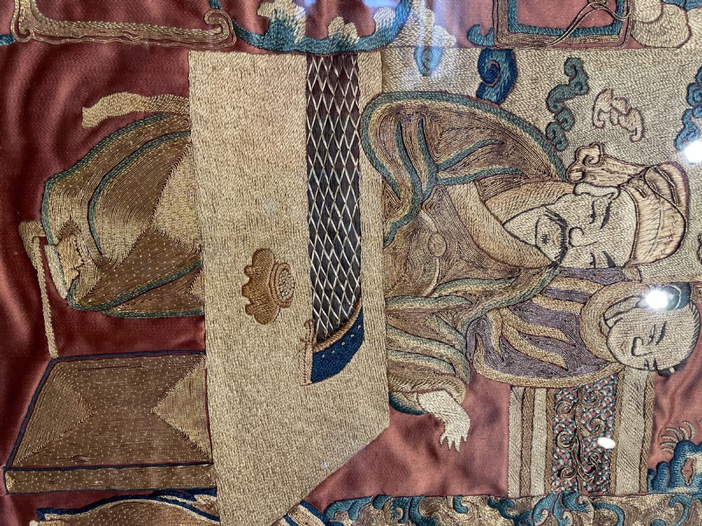 19thc Oriental silk embroidered panel c1880 View VIII