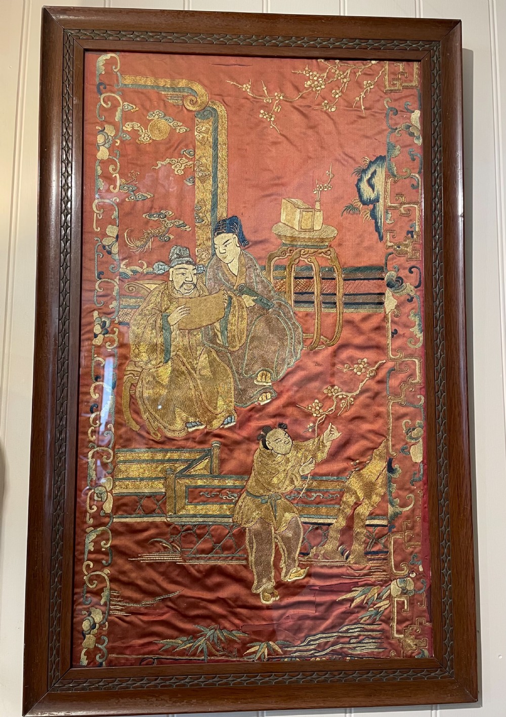 19thc Oriental silk embroidered panel c1880