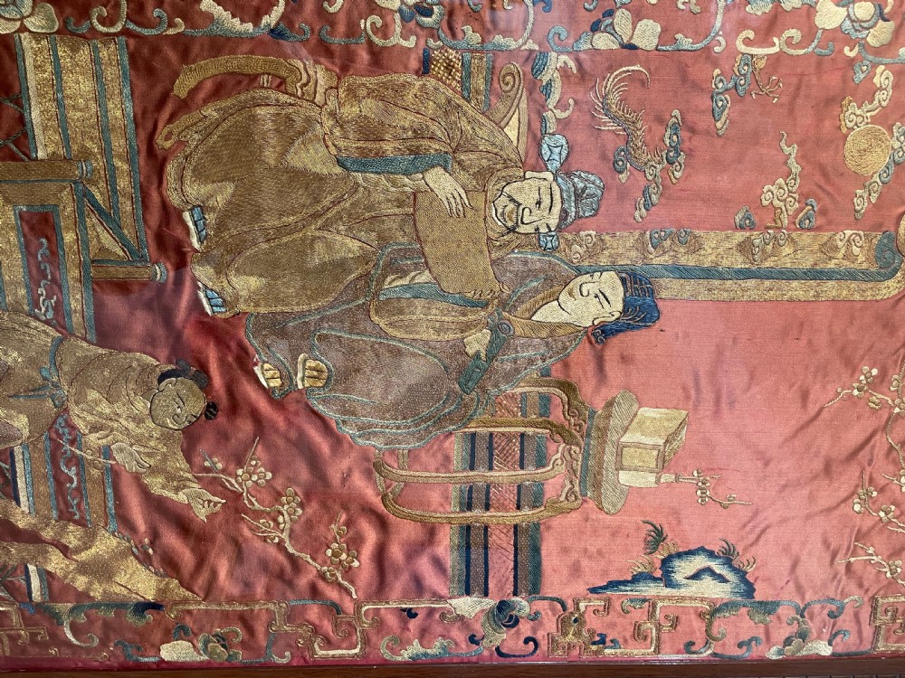 19thc Oriental silk embroidered panel c1880 View II
