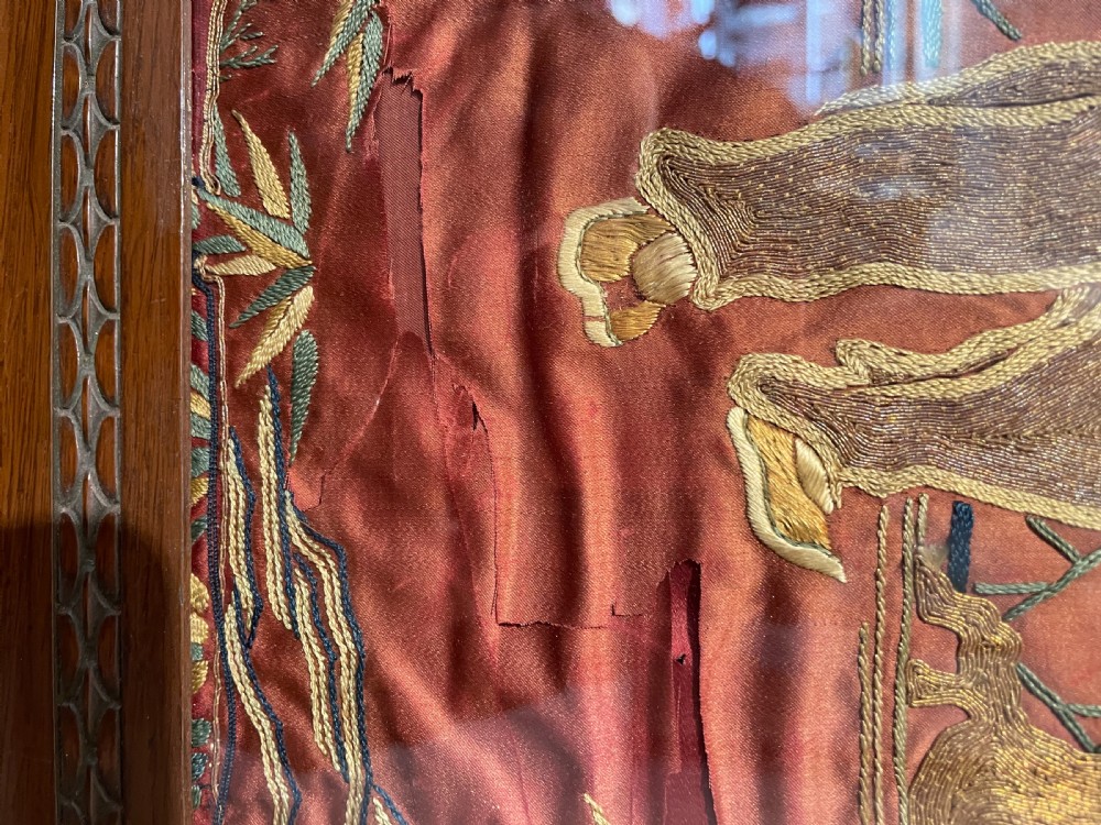 19thc Oriental silk embroidered panel c1880 View V