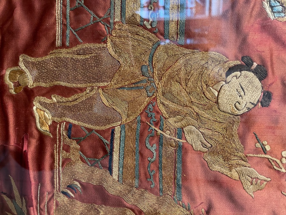 19thc Oriental silk embroidered panel c1880 View VII