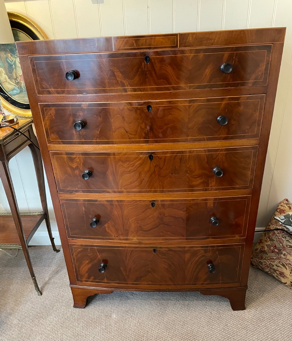 Edwardian mahogany bow front narrow chest c1910 View IV