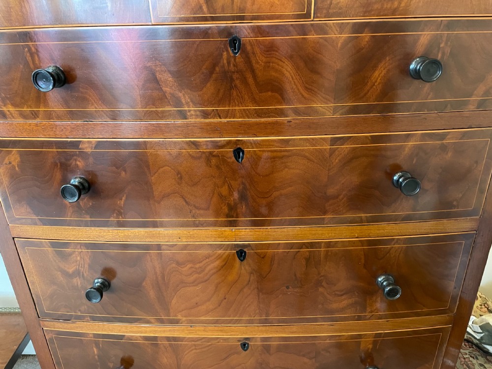 Edwardian mahogany bow front narrow chest c1910 View VII