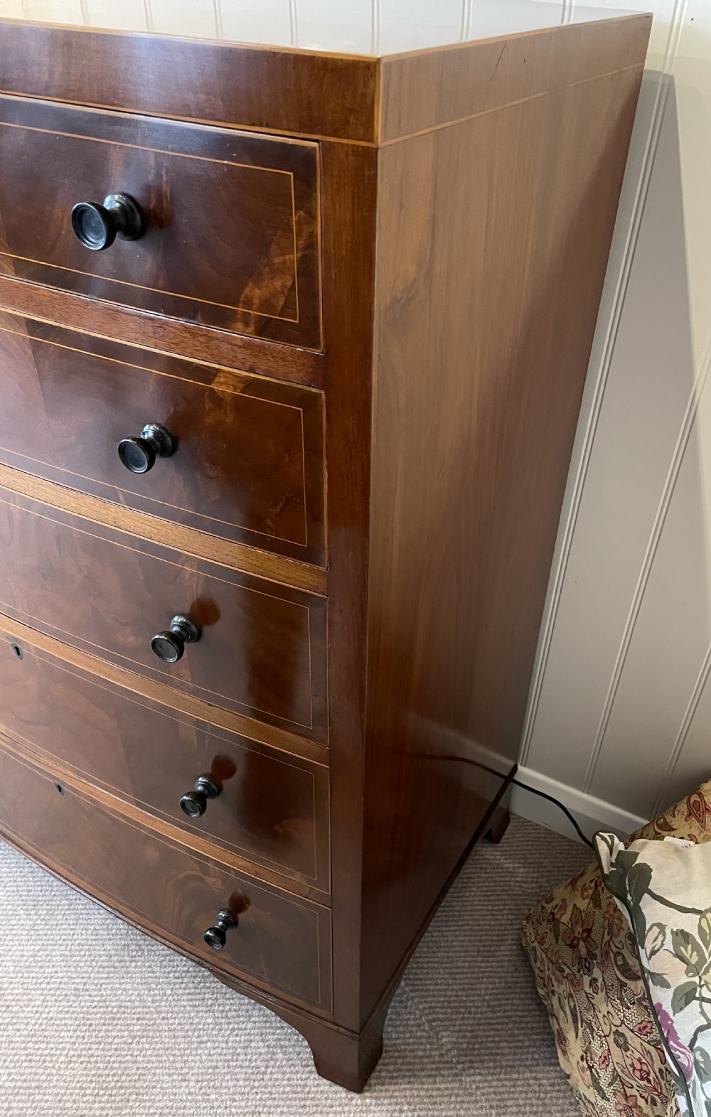 Edwardian mahogany bow front narrow chest c1910 View X